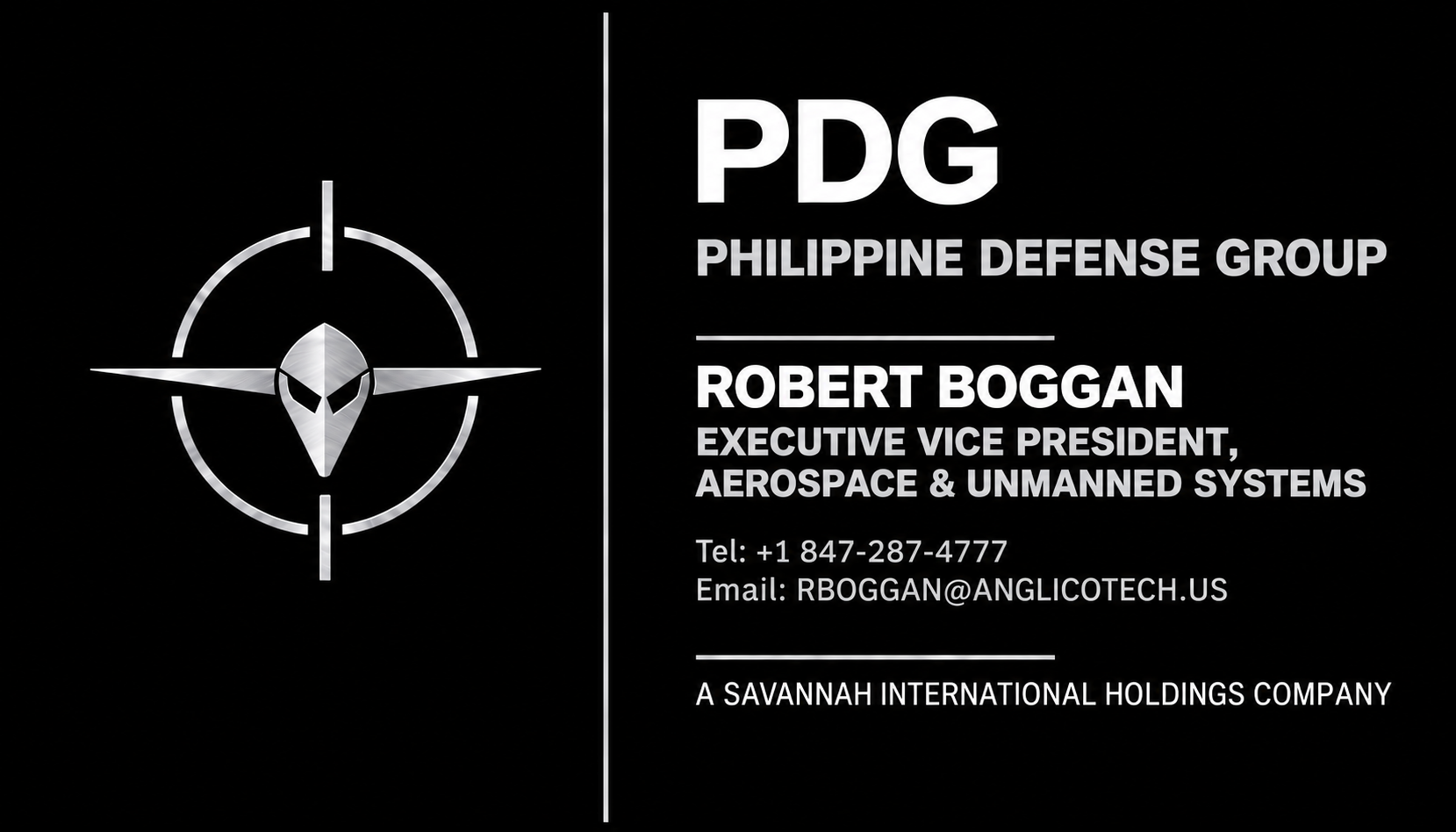 PDG business card — Robert Boggan, Executive Vice President, Aerospace & Unmanned Systems